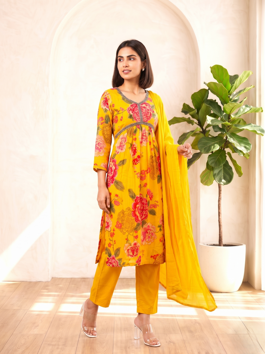 SHILPI GOLD DIGITAL PRINT ANARKALI SUIT SET