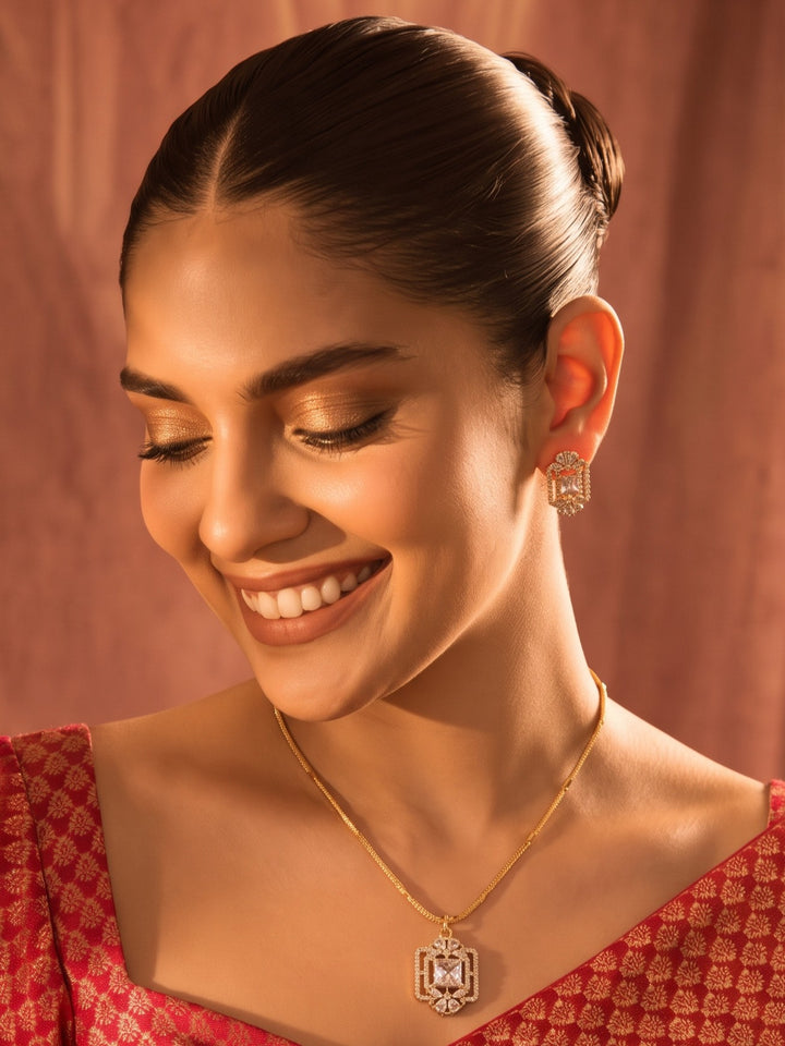 Zarika White Crystal Pendant Chain With Earring