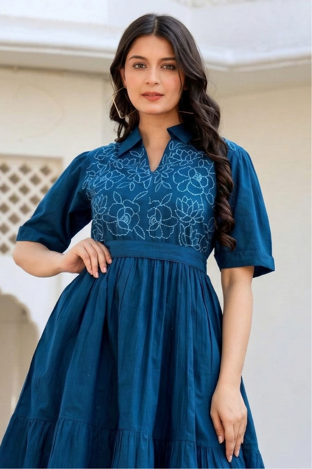 Esmera azure embroidery cotton dress