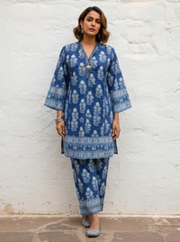 Swades cobalt printed cotton co-ord set