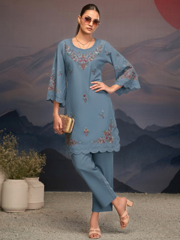 Mayuri Glacier Schiffili Embroidered Co-ord Set