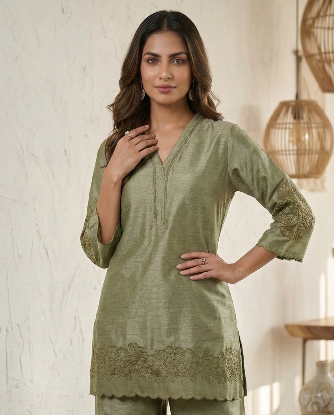 Prisha moss embroidery cotton co-ord set