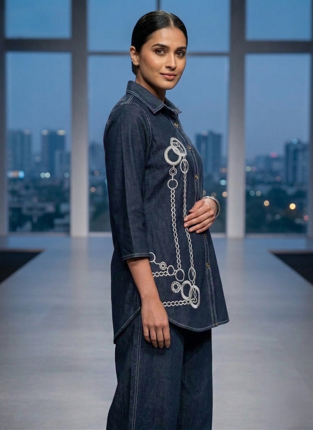 Prisha penn embroidery denim co-ord set