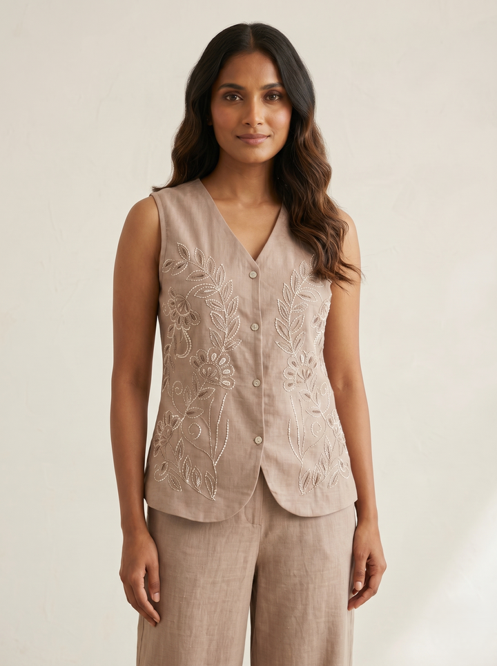 Mihika Hazelnut embroidery waist coat pant set