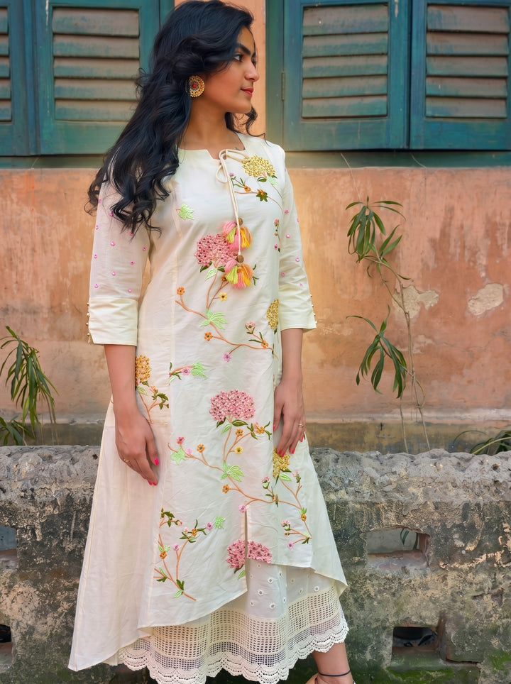 2 pc layered full embroidered dress