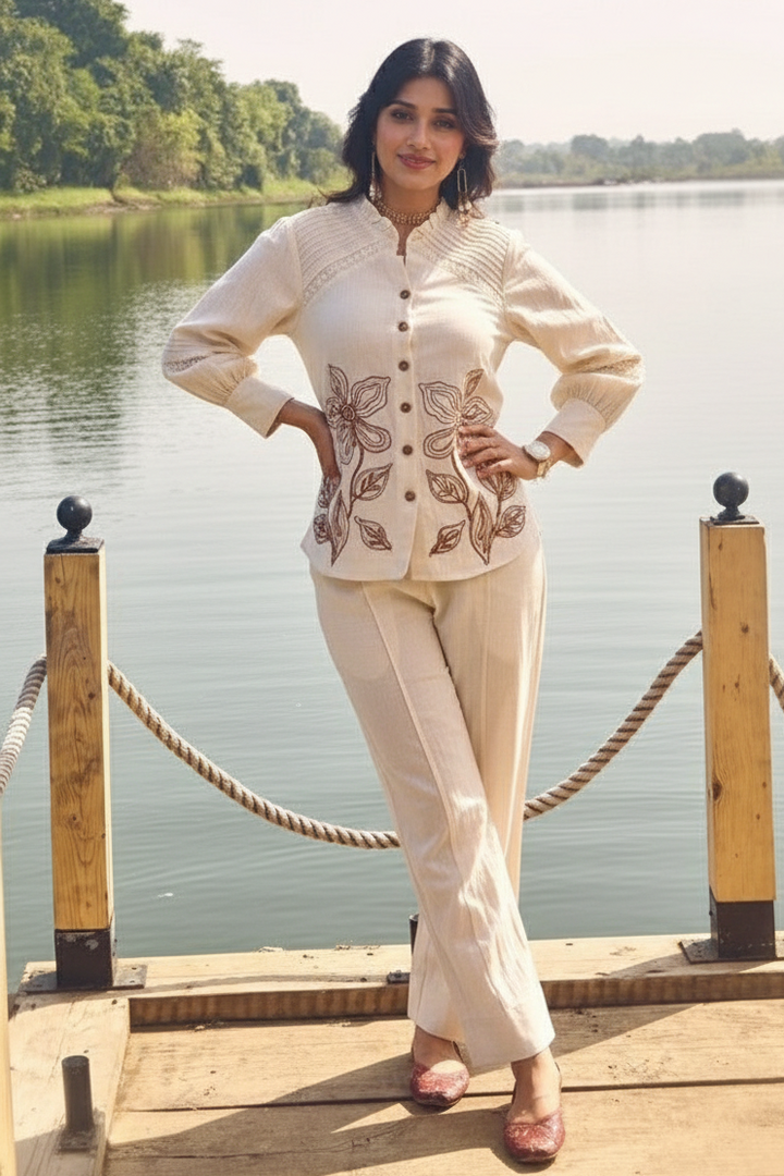 Wespret Pebble embroidery cotton co-ord set