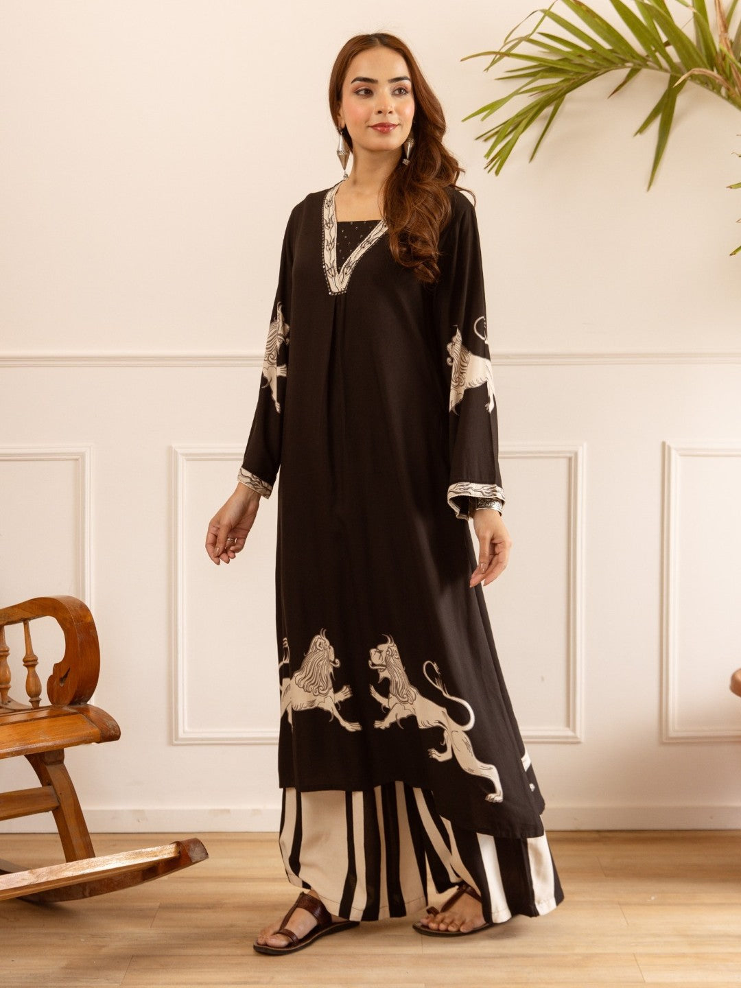 Karen Charcoal printed kurta pant set