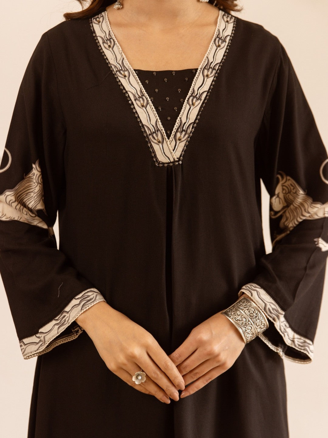 Karen Charcoal printed kurta pant set