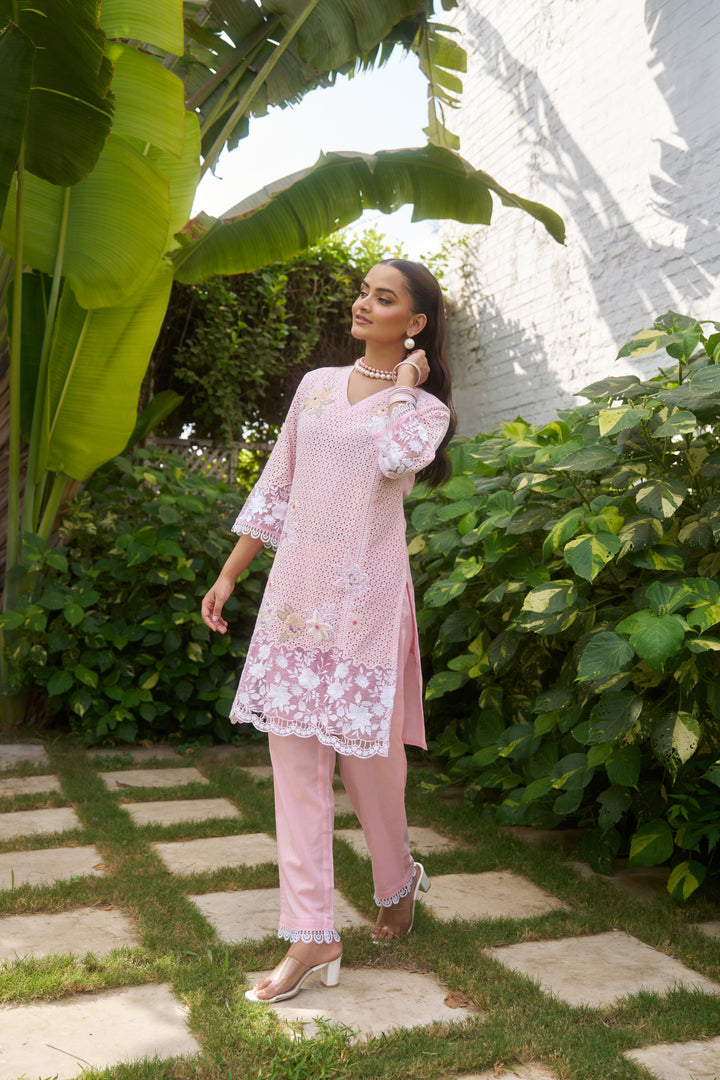 Anumeha Cerise Embroidered Co-ord Set