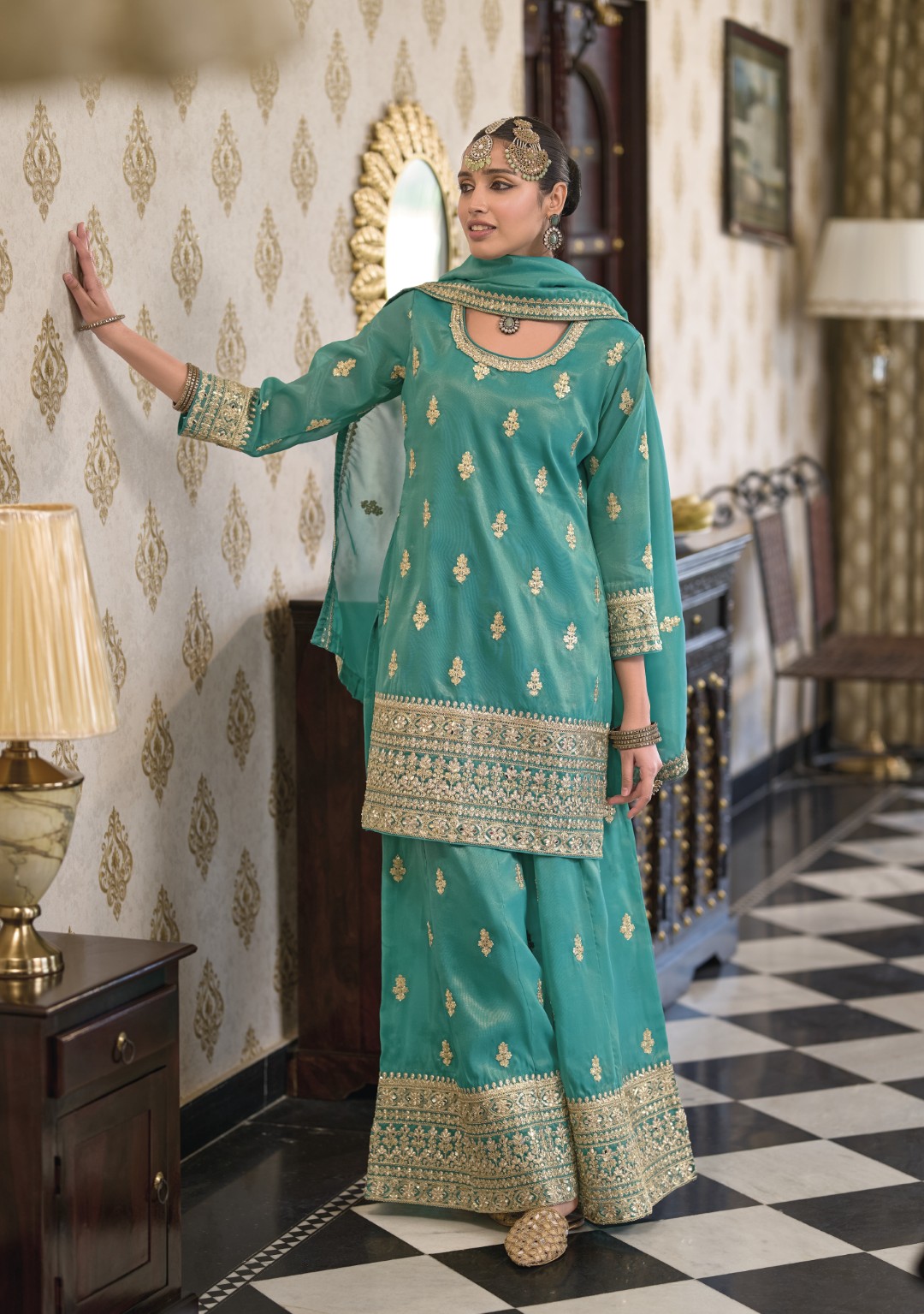 Ashtami fern full work premium suit set