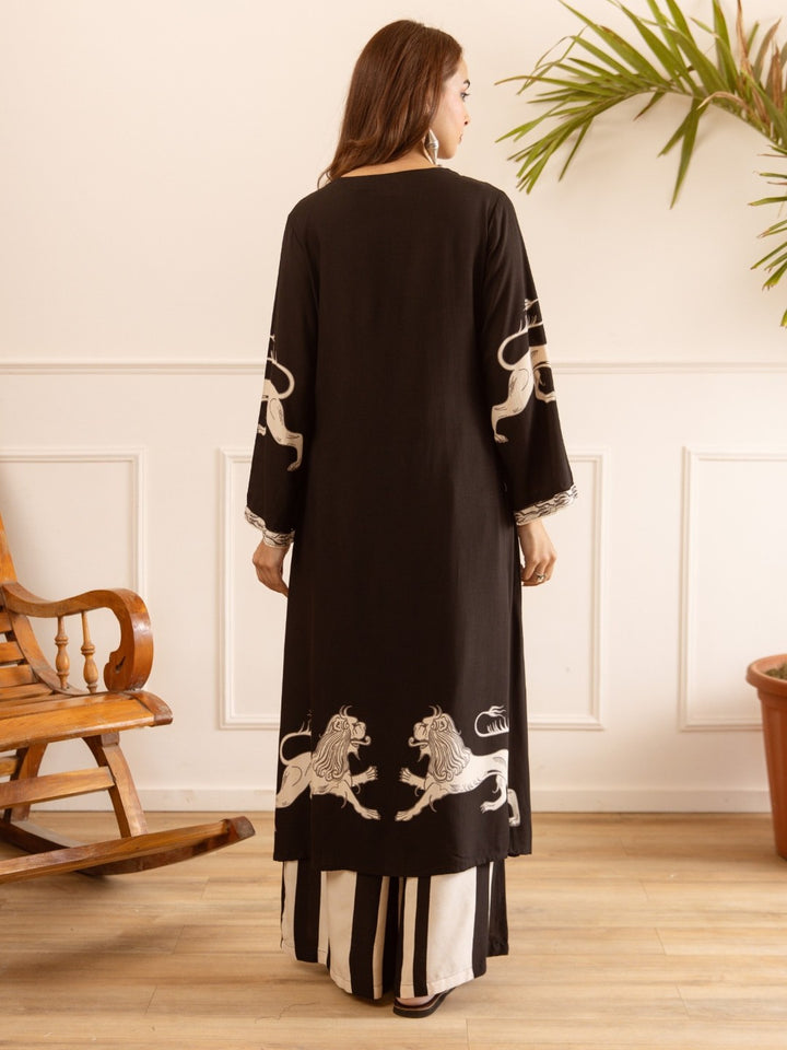 Karen Charcoal printed kurta pant set