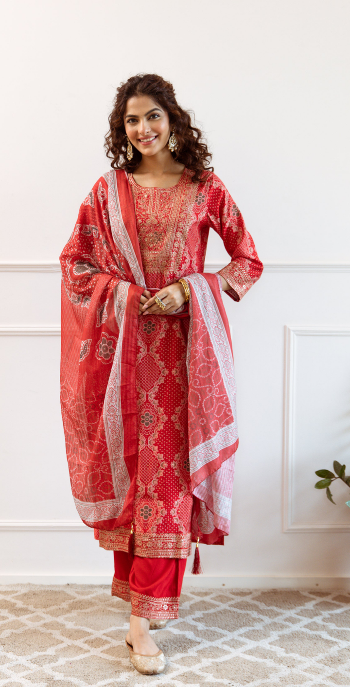 Gauri scarlet Full Work Suit Set