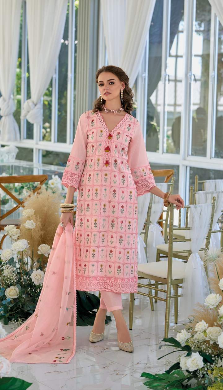 Sargam SoftPink Embroidery Cotton Suit Set