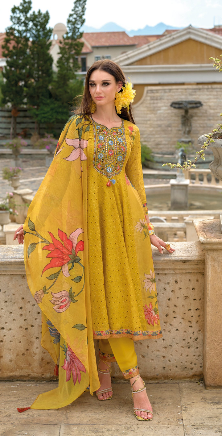 Altaf Amber Schiffli Anarkali Full Work Cotton Suit set