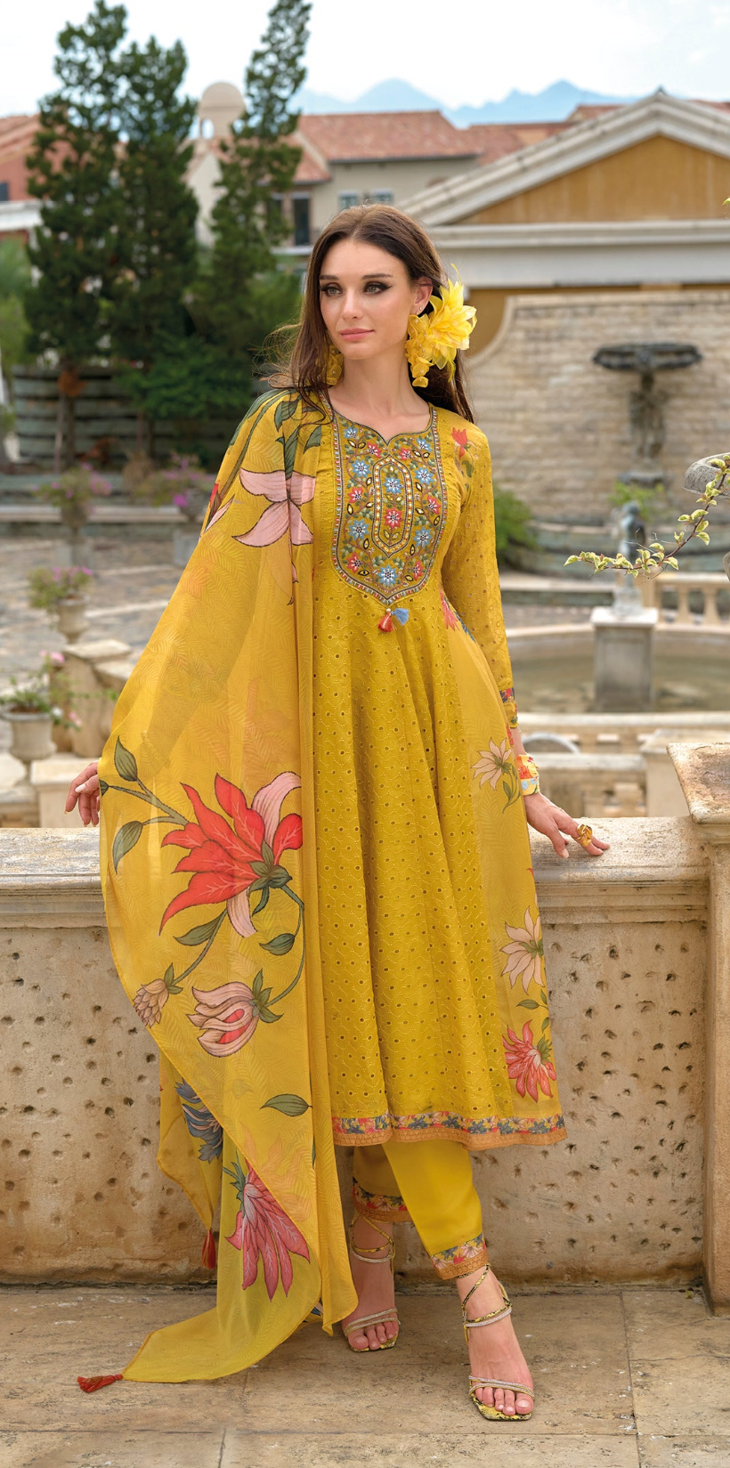 Altaf Amber Schiffli Anarkali Full Work Cotton Suit set