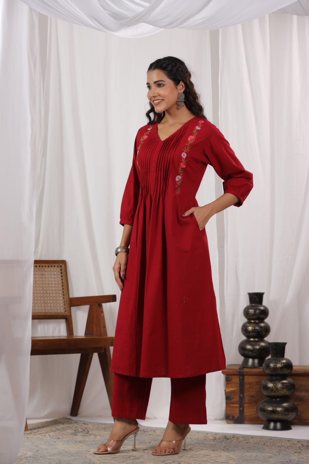 Diti Rosewood Cotton Kurta Pant Set