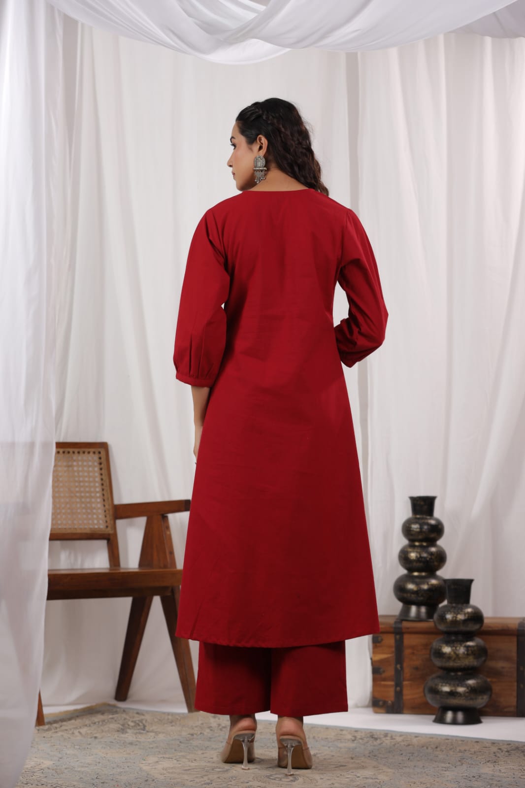 Diti Rosewood Cotton Kurta Pant Set