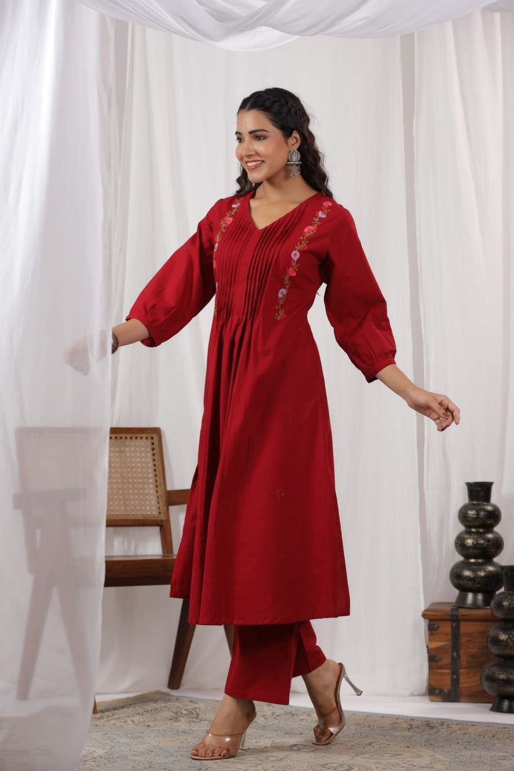 Diti Rosewood Cotton Kurta Pant Set