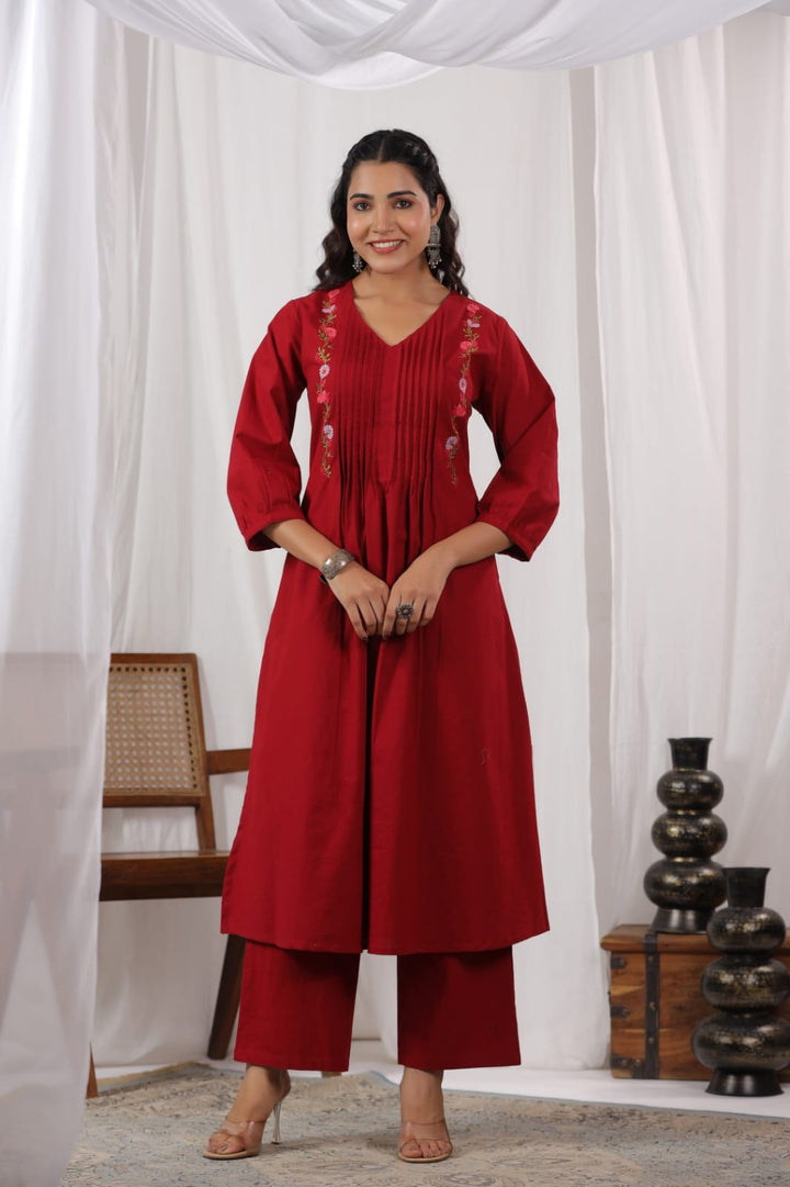 Diti Rosewood Cotton Kurta Pant Set