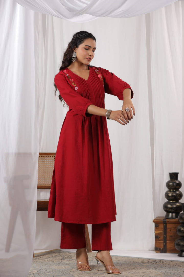 Diti Rosewood Cotton Kurta Pant Set