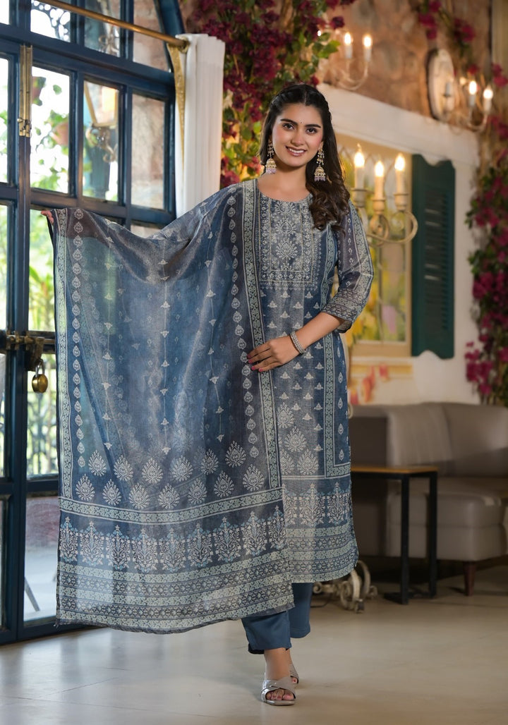 Nabha Bluewood Printed Work Suit Set