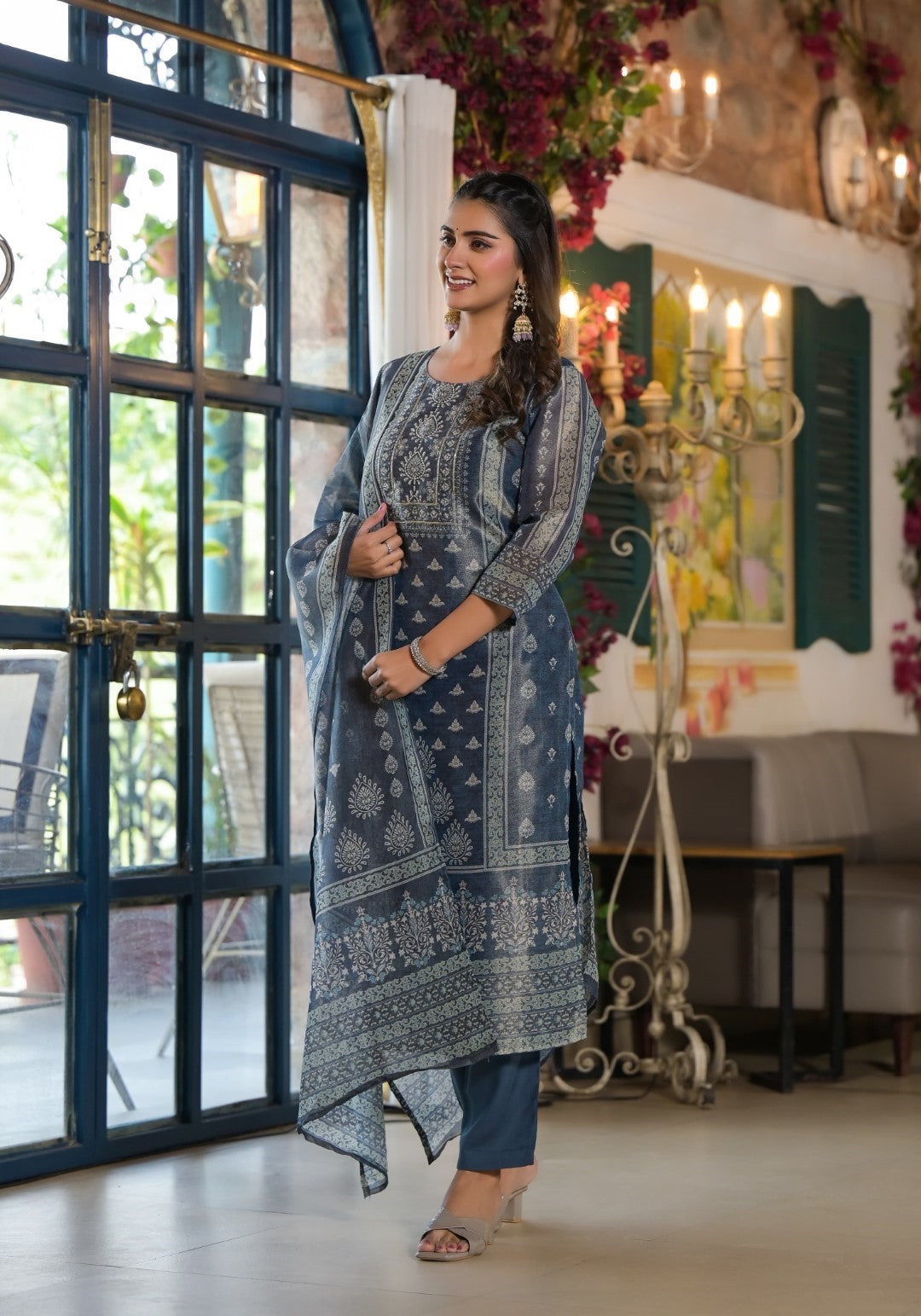 Nabha Bluewood Printed Work Suit Set