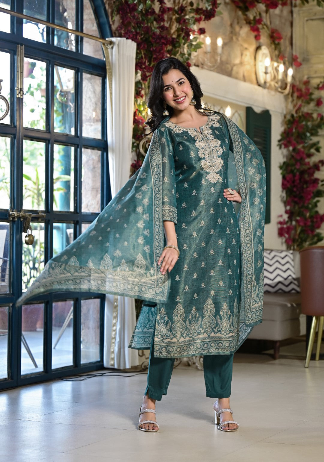 Nabha Pine Printed Work Suit Set