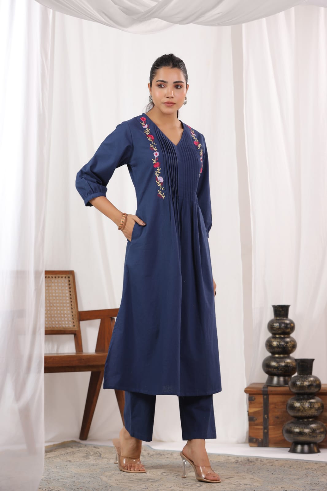 Diti Indigo Cotton Kurta Pant Set