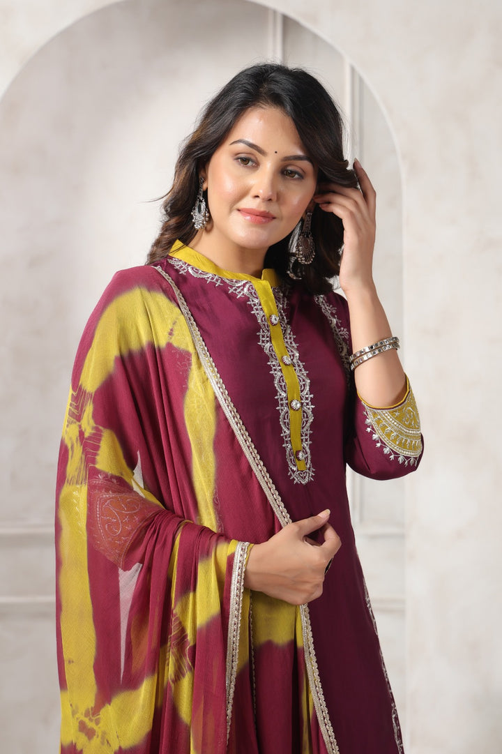 Nabha Wine Printed Work Suit Set