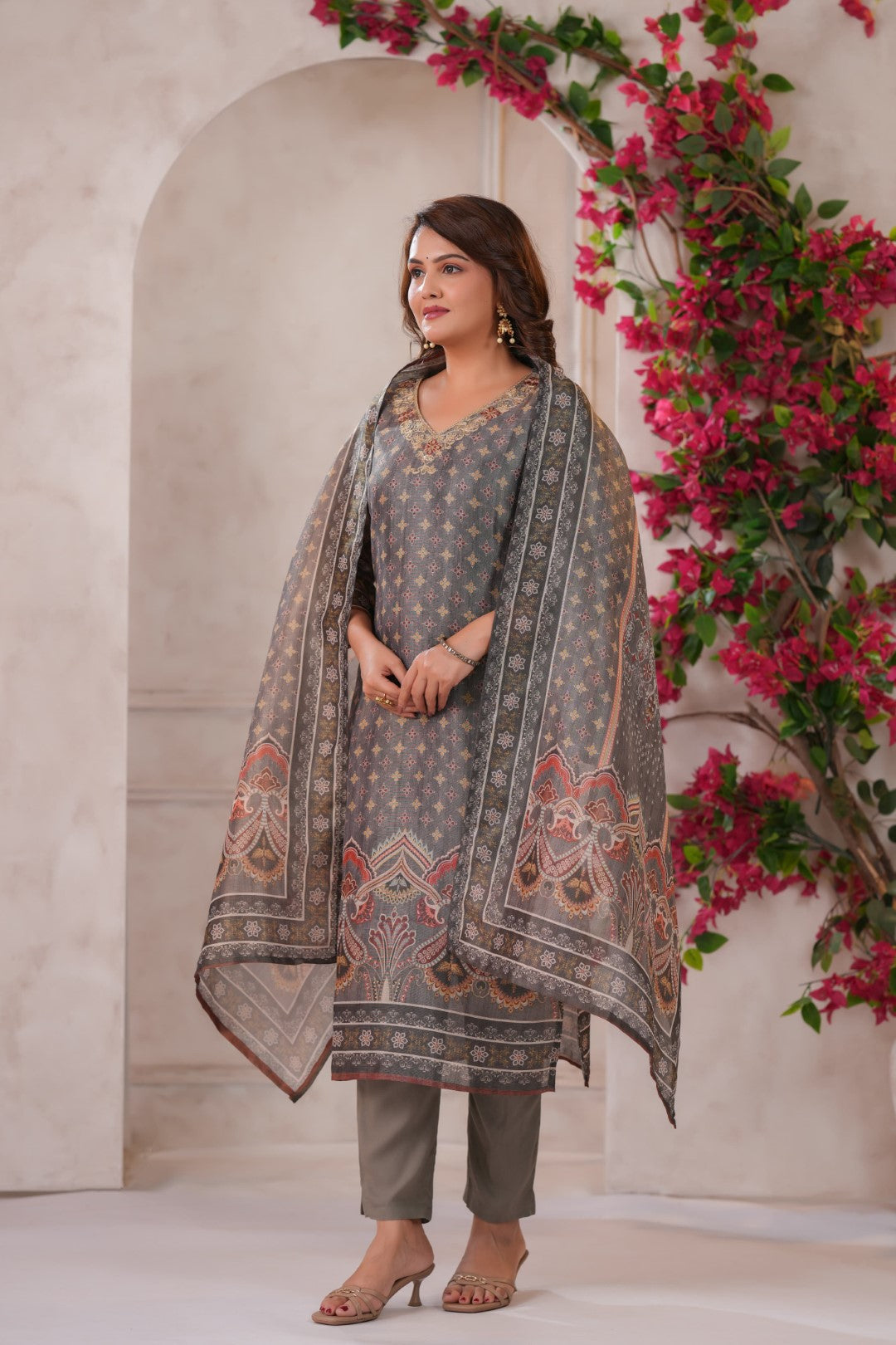 Nabha Olive Printed Work Suit Set