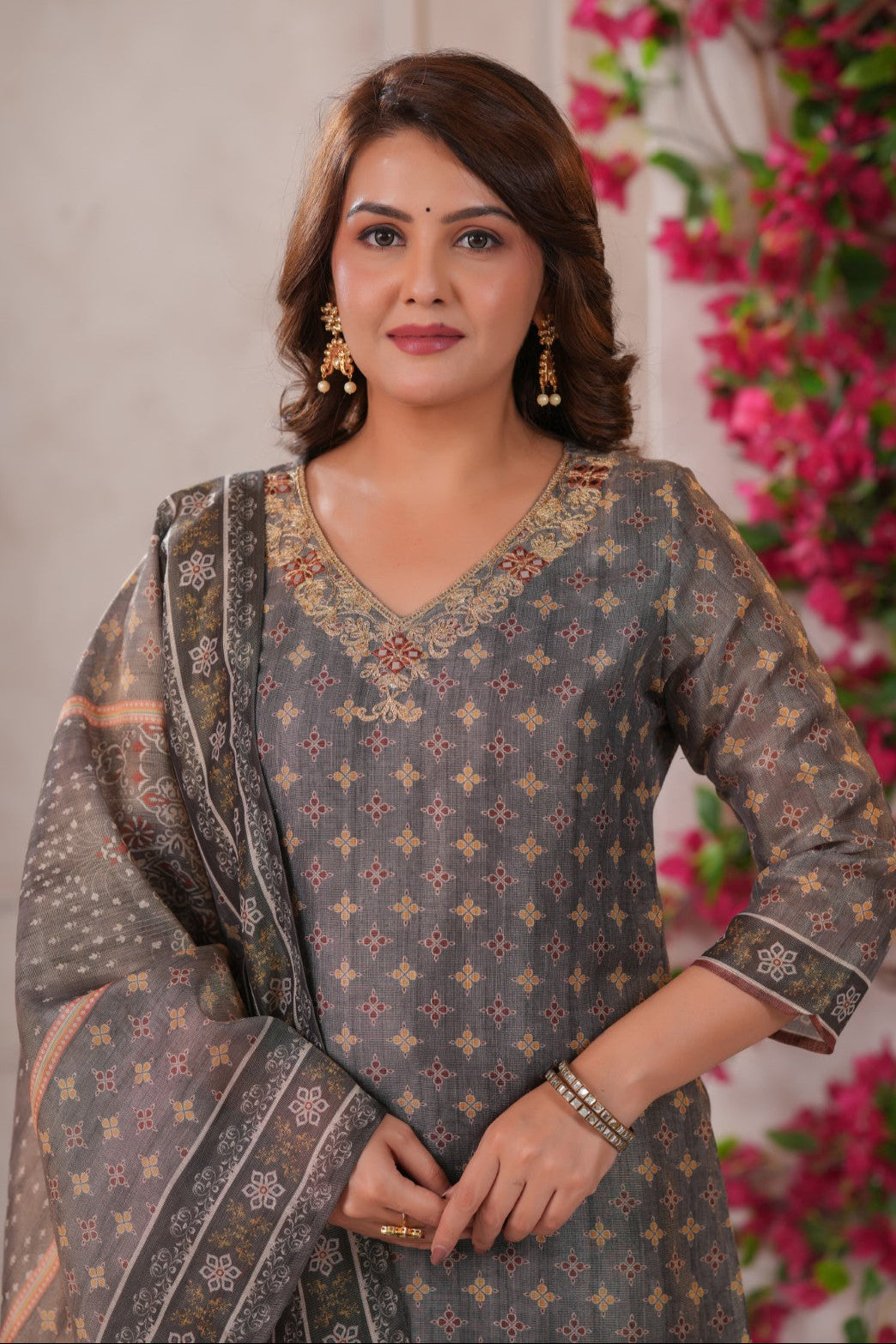 Nabha Olive Printed Work Suit Set