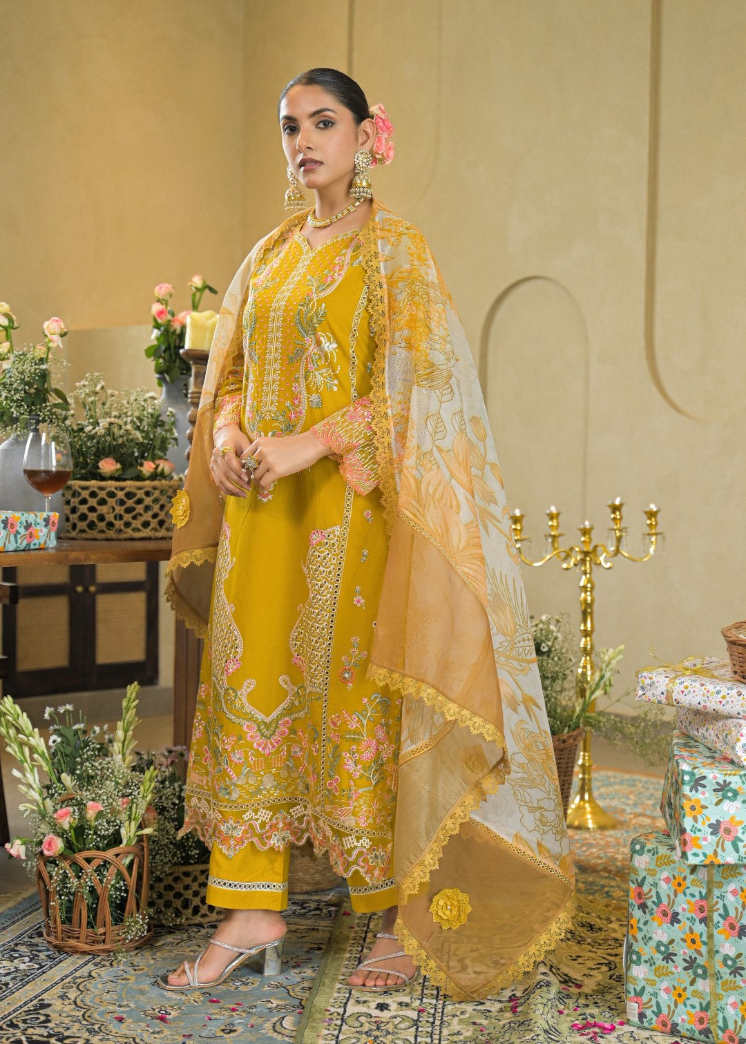 Vastramaya maize full embroidery lawn suit set