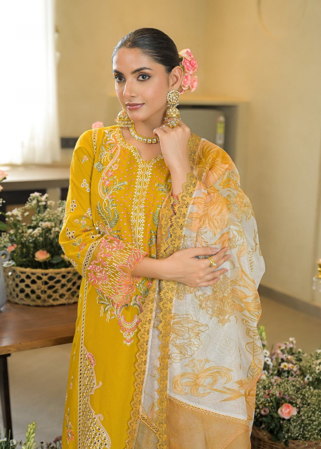 Vastramaya maize full embroidery lawn suit set