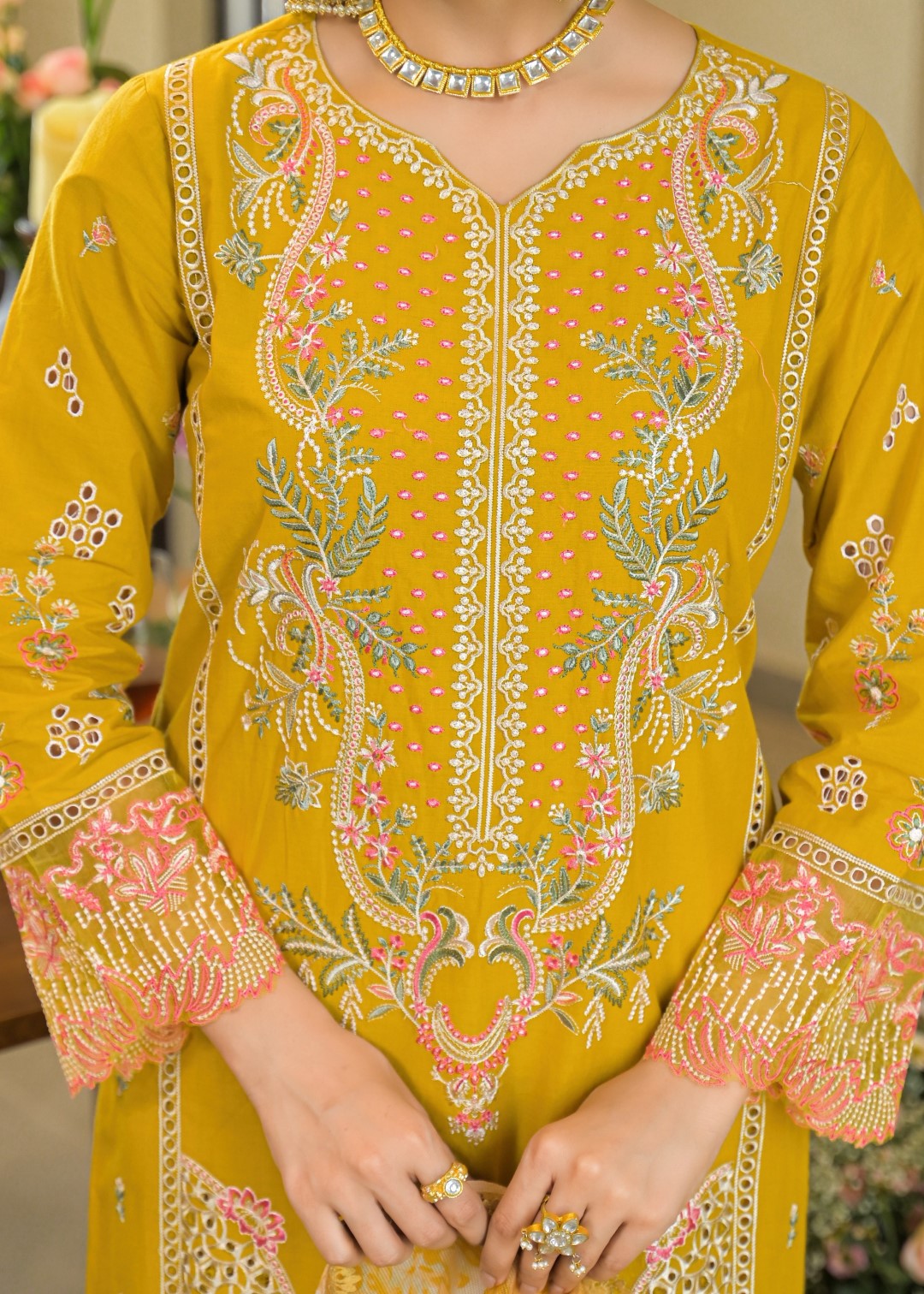 Vastramaya maize full embroidery lawn suit set