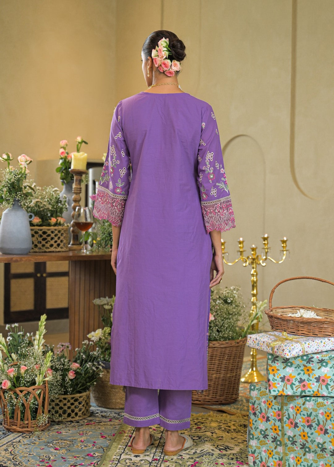 Vastramaya Lavender full embroidery lawn suit set