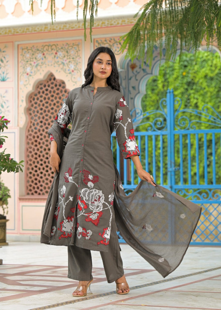 Sanjana Moss Embroidered Suit Set