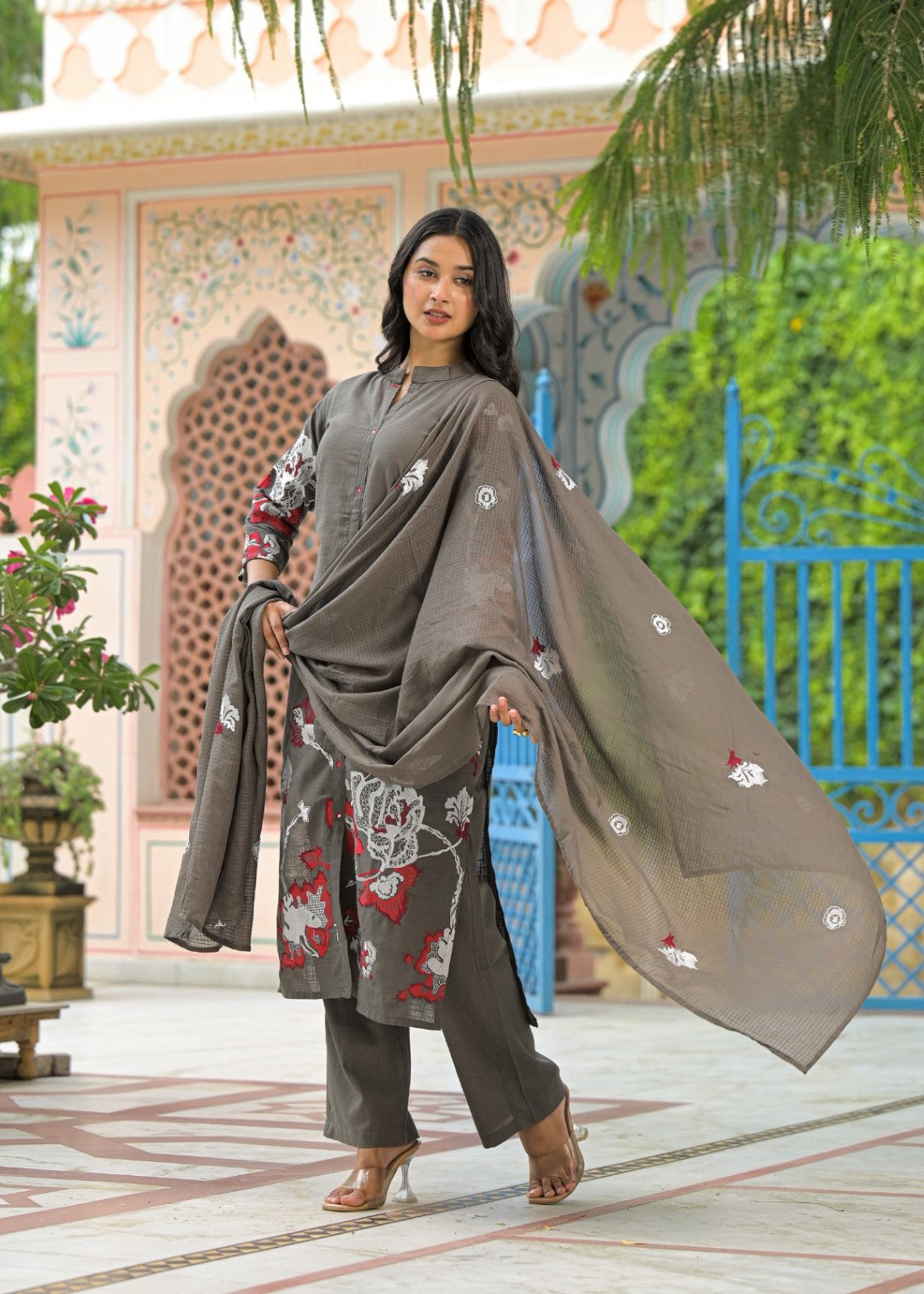 Sanjana Moss Embroidered Suit Set