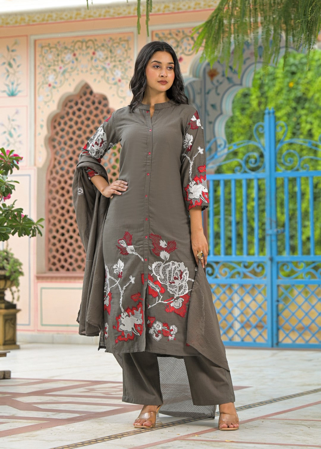 Sanjana Moss Embroidered Suit Set
