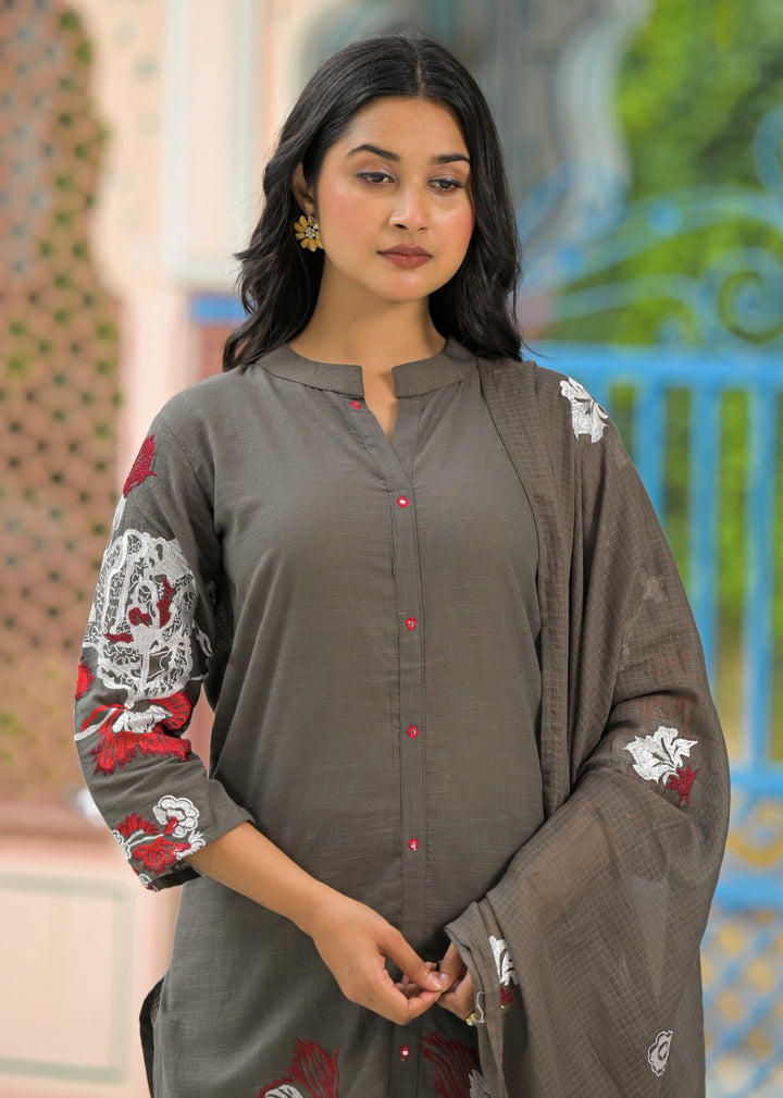 Sanjana Moss Embroidered Suit Set