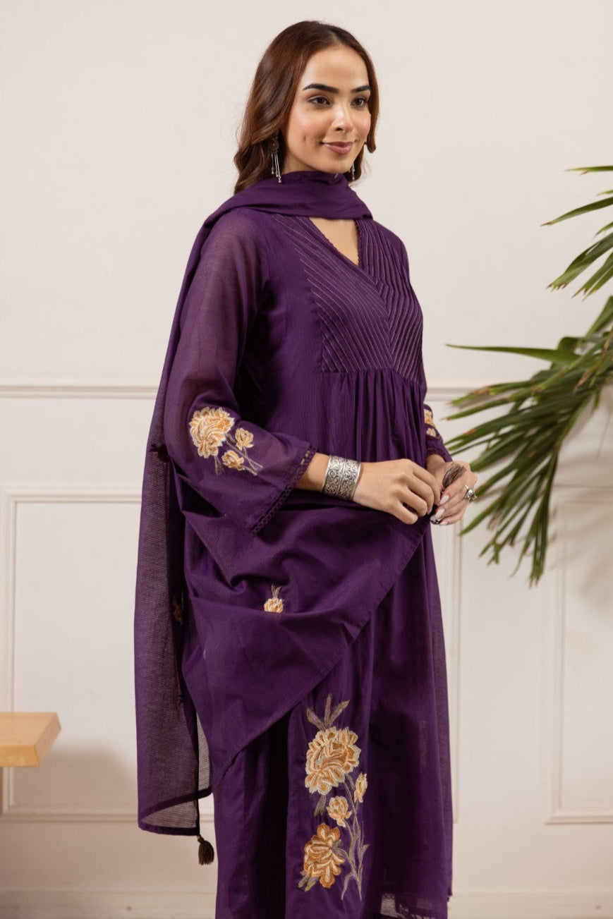 Toran orchid embroidery cotton suit set