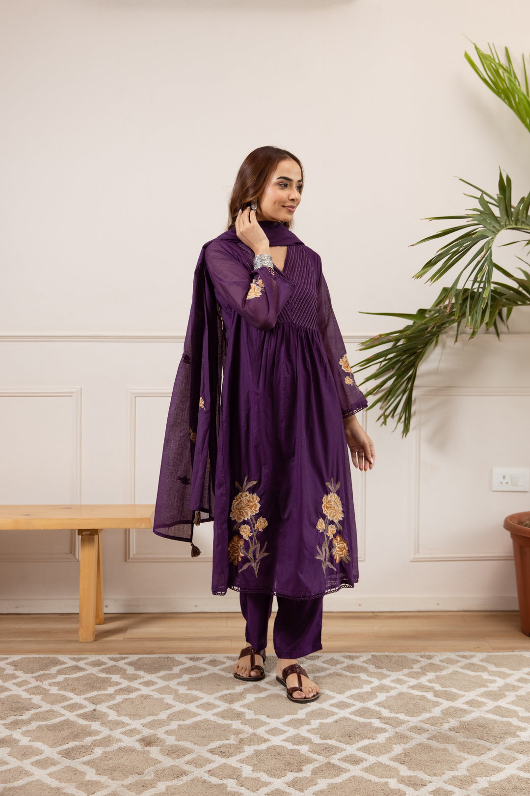 Toran orchid embroidery cotton suit set