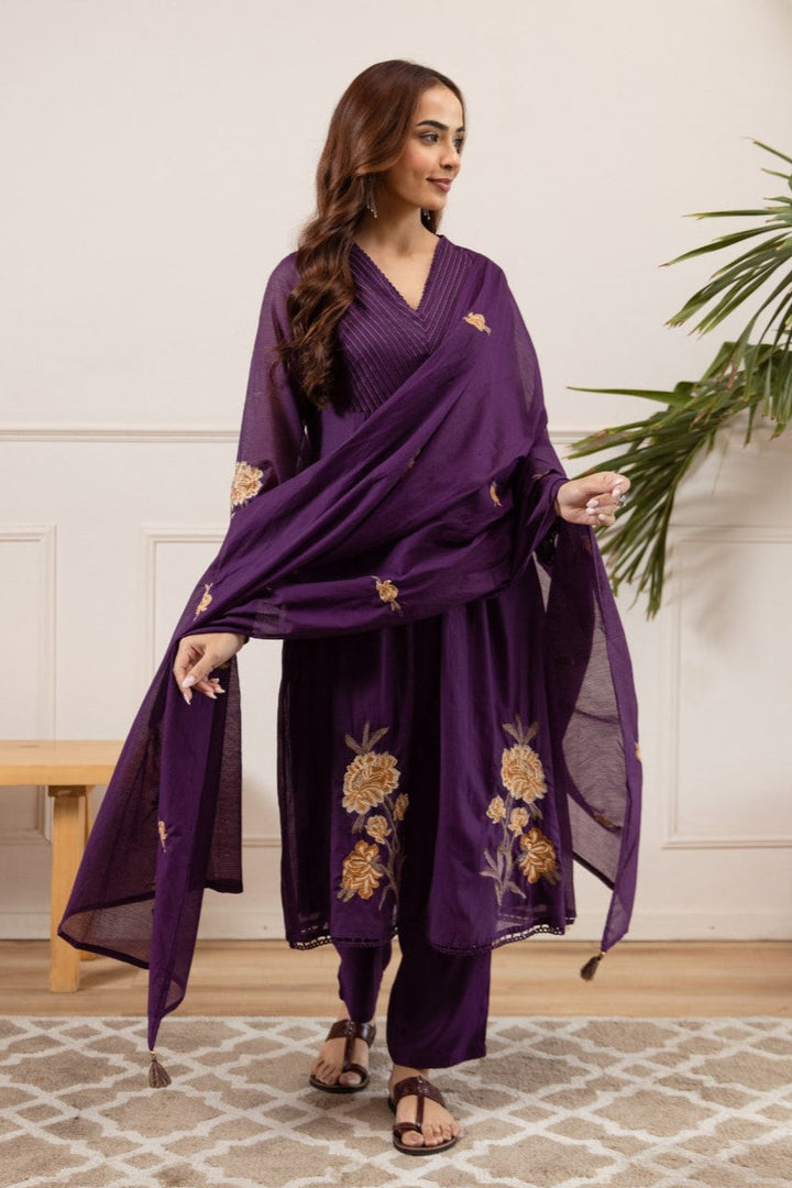 Toran orchid embroidery cotton suit set