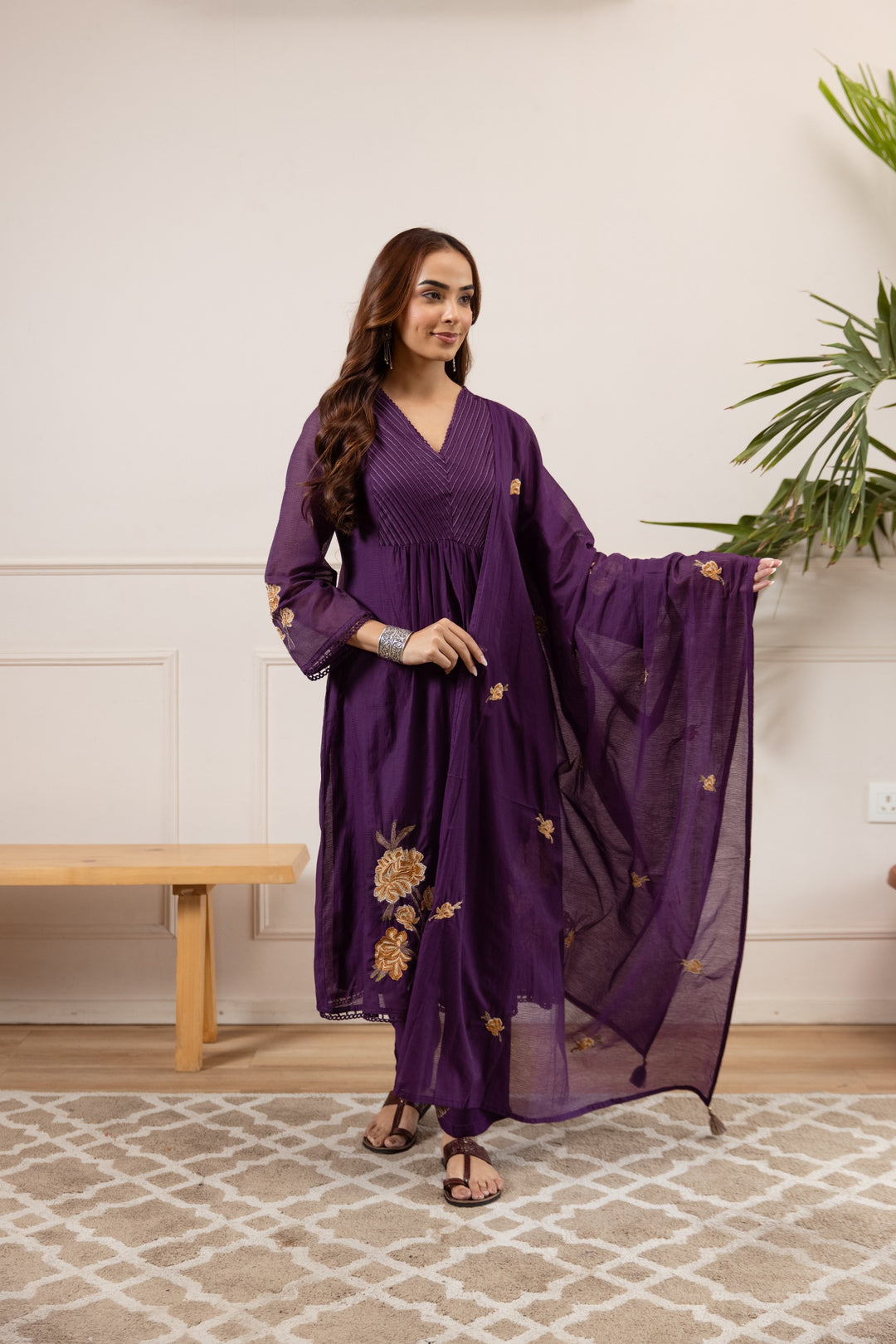 Toran orchid embroidery cotton suit set