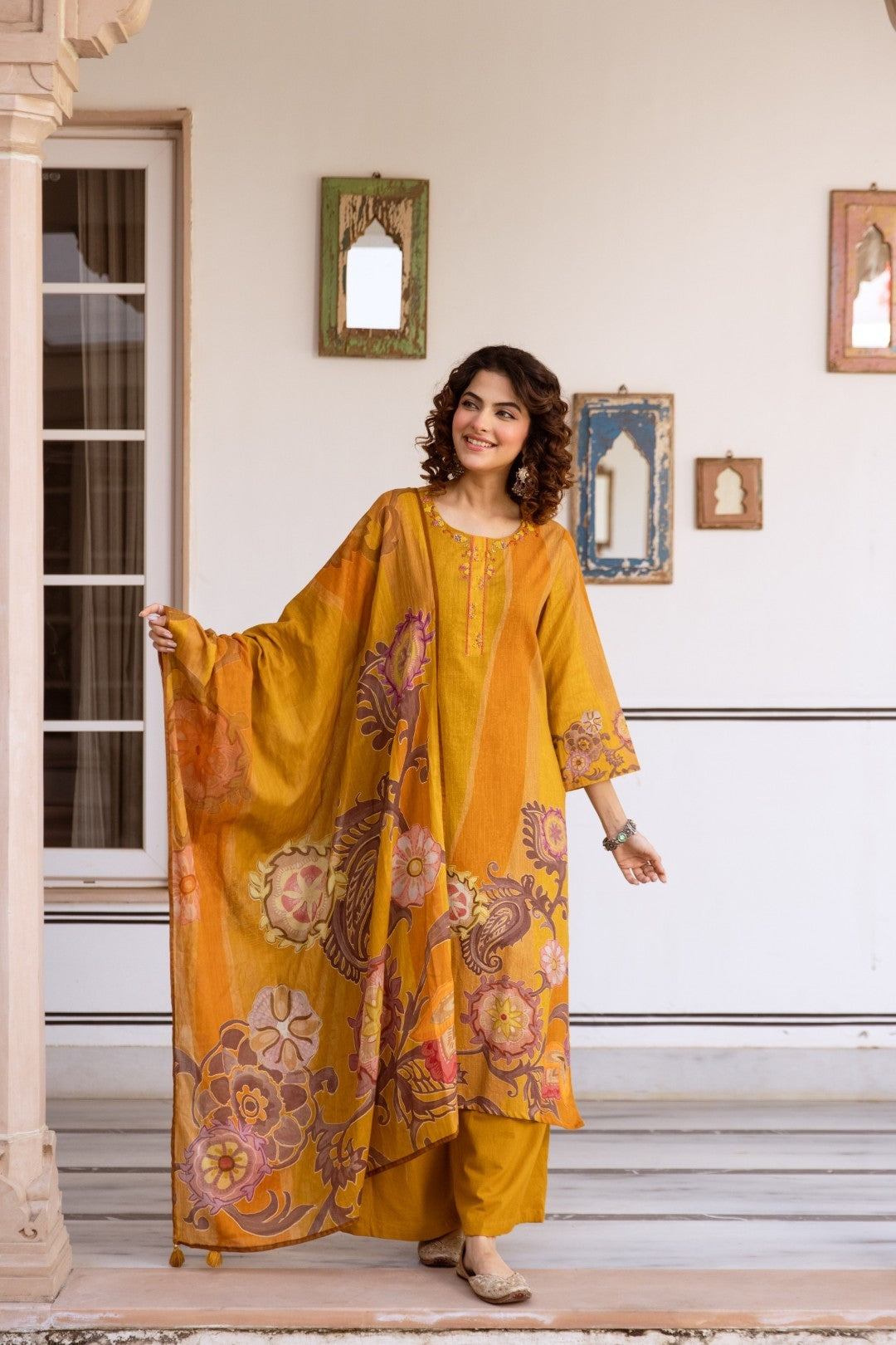 Karen Canary Cotton Suit Set