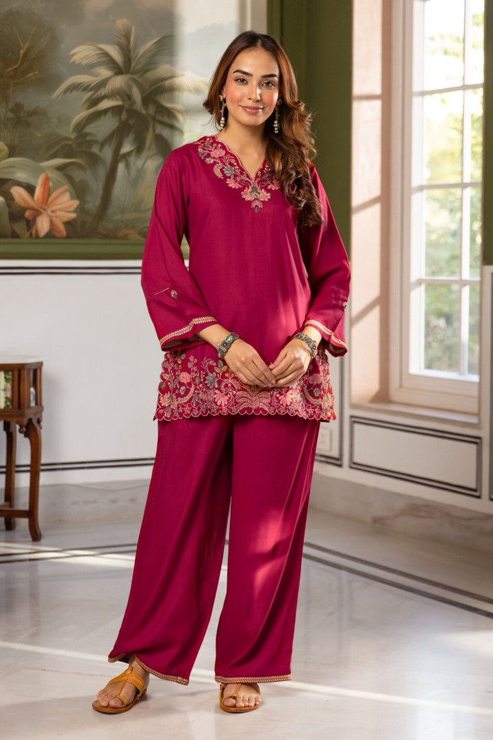 Karen Petal emboidery Cotton Co-ord Set