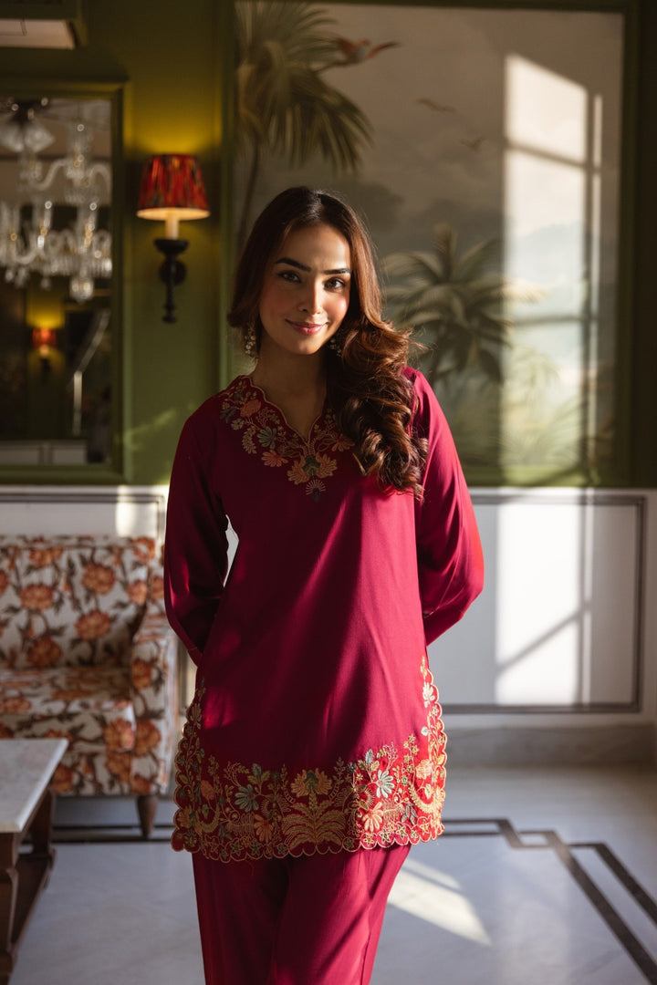 Karen Petal emboidery Cotton Co-ord Set