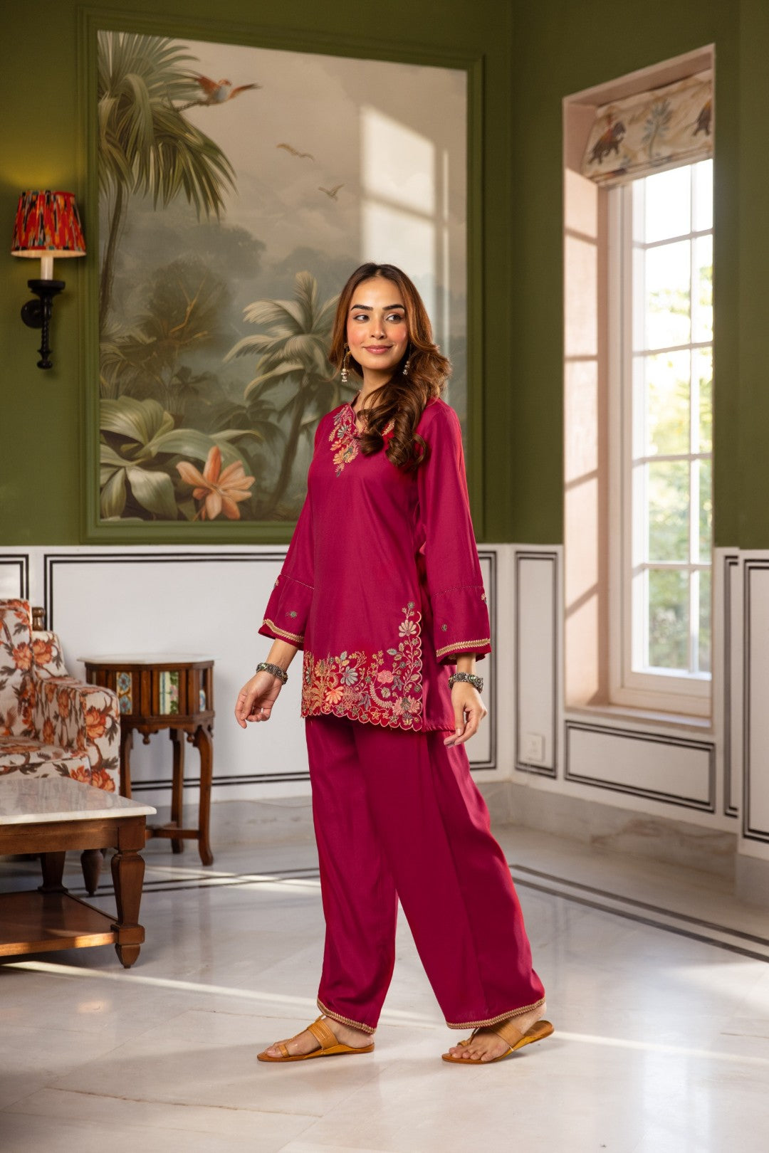 Karen Petal emboidery Cotton Co-ord Set