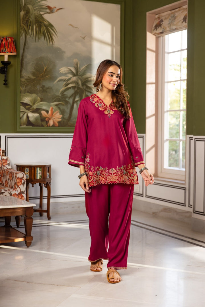 Karen Petal emboidery Cotton Co-ord Set