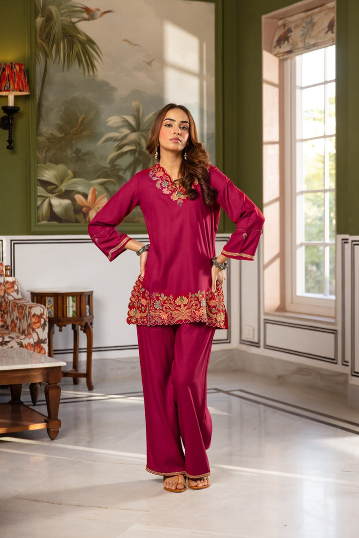 Karen Petal emboidery Cotton Co-ord Set