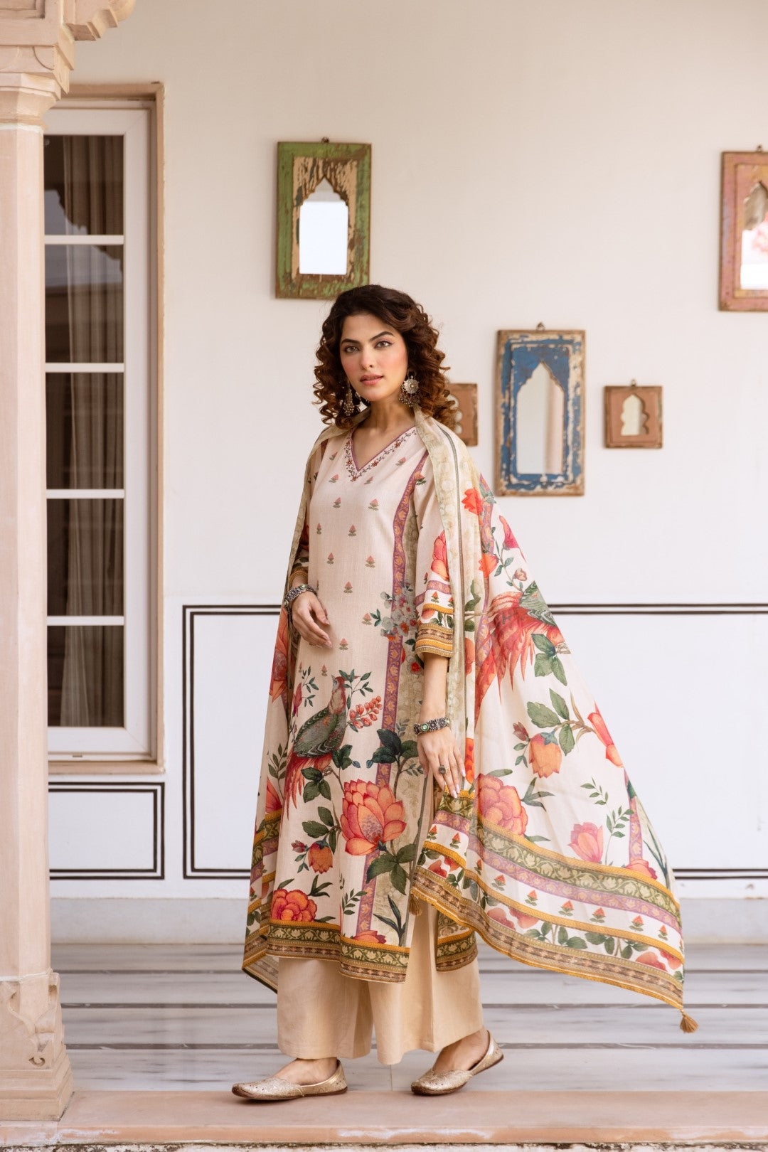 Karen bisque floral suit set